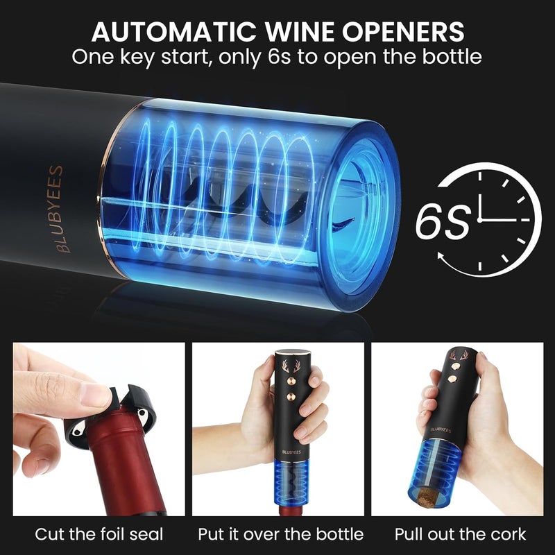 BLUBYEES 4-in-1 Rechargeable Electric Wine Opener Set - Automatic Corkscrew, Foil Cutter, Aerator Pourer, Vacuum Stopper - Wine Lovers Gifts for Women and Men - Image 4
